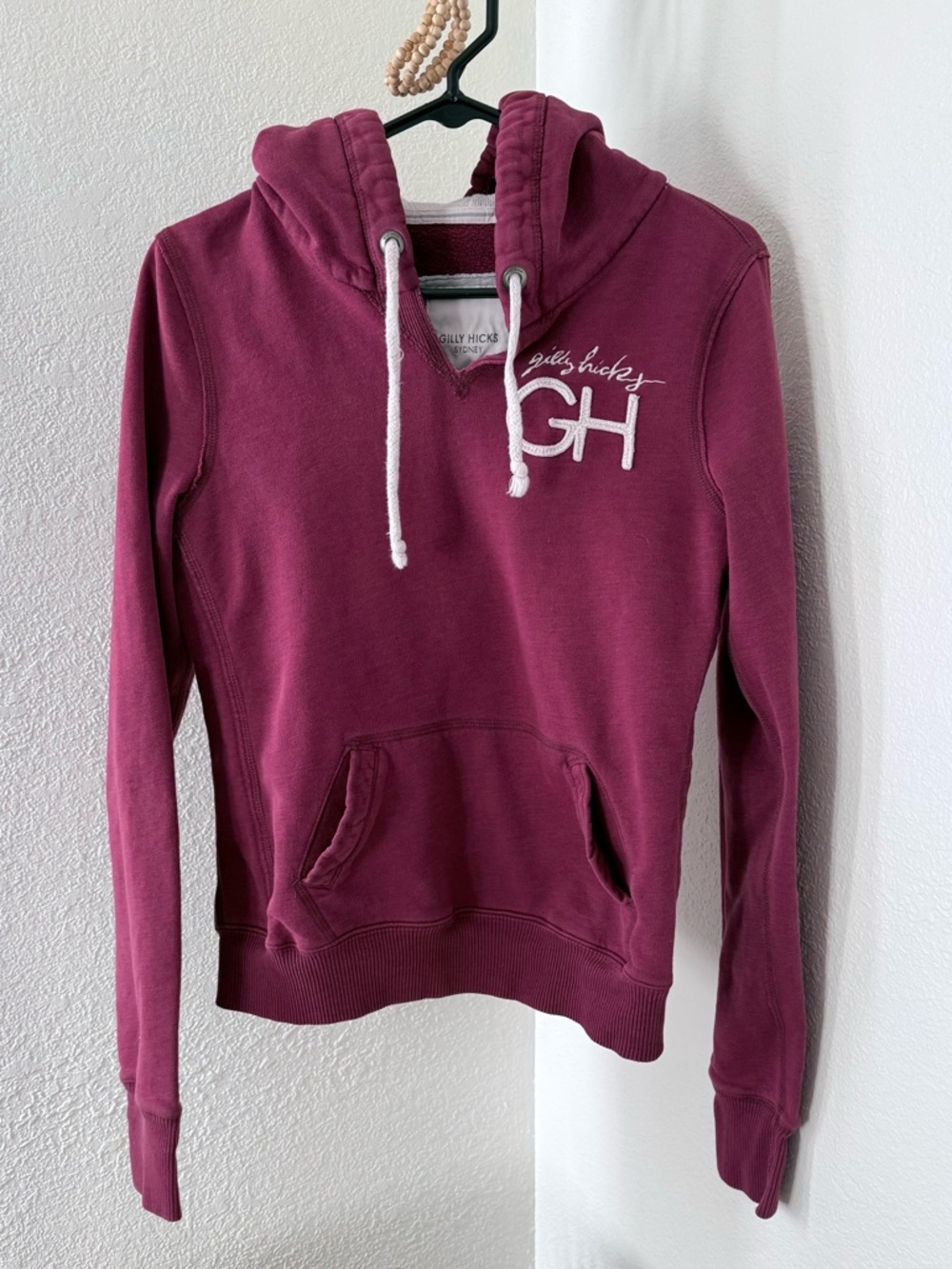 Gilly Hicks Women's Maroon Pullover Hoodie with White Drawstrings